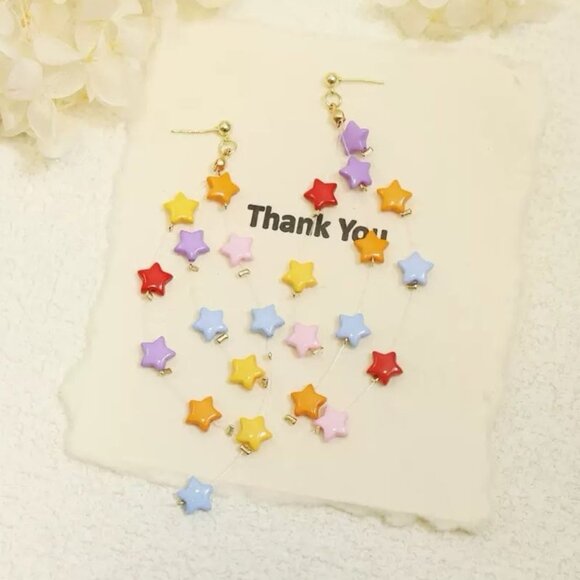 Colorful Dopamine Star Tassel Earrings - Picture 1 of 5
